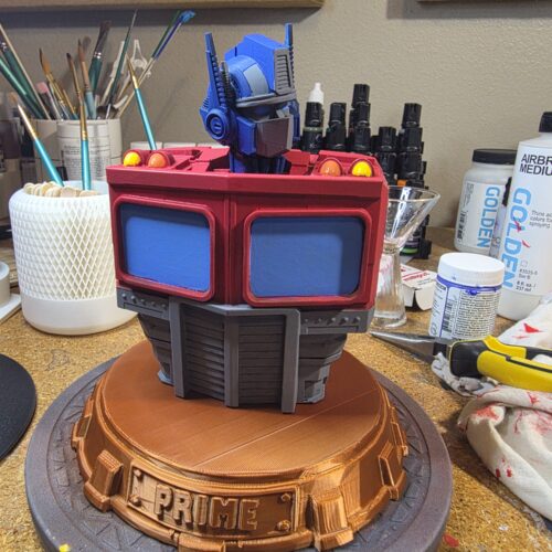 Hand-Painted Optimus Prime Inspired Bust, One-of-a-Kind Display Piece
