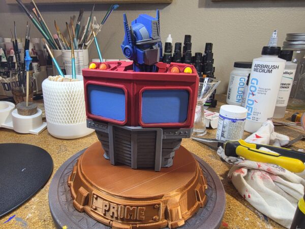 Hand-Painted Optimus Prime Inspired Bust, One-of-a-Kind Display Piece