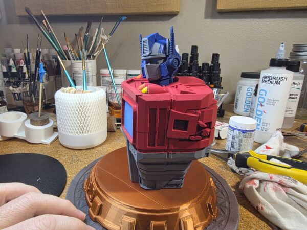 Hand-Painted Optimus Prime Inspired Bust, One-of-a-Kind Display Piece