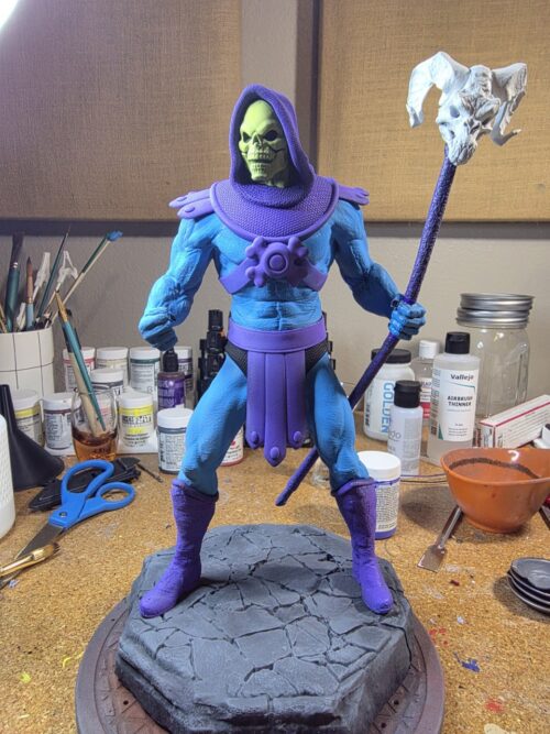 Hand-Painted Skeletor-Inspired Fan Art Statue - One-of-a-Kind Display Piece