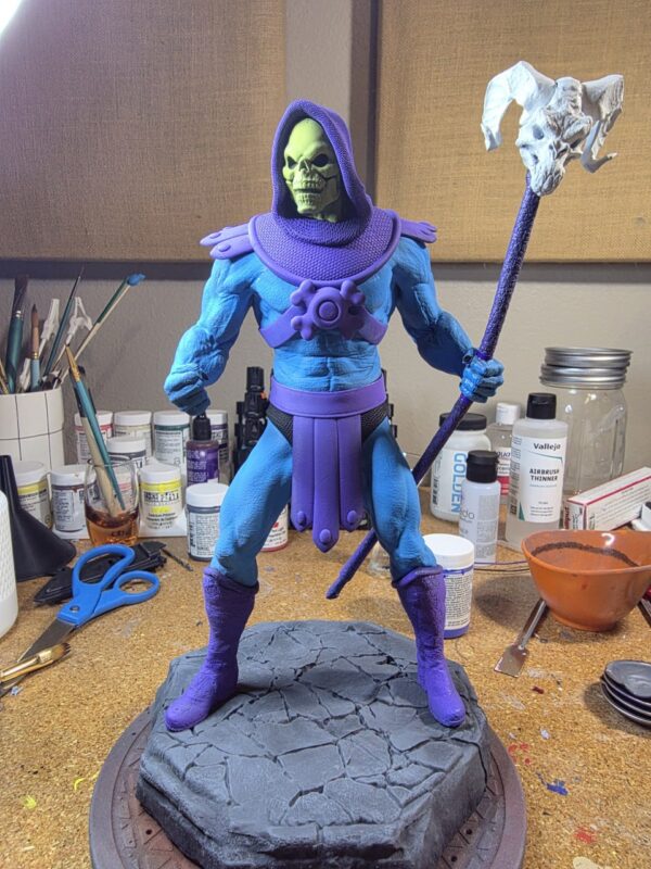 Hand-Painted Skeletor-Inspired Fan Art Statue - One-of-a-Kind Display Piece