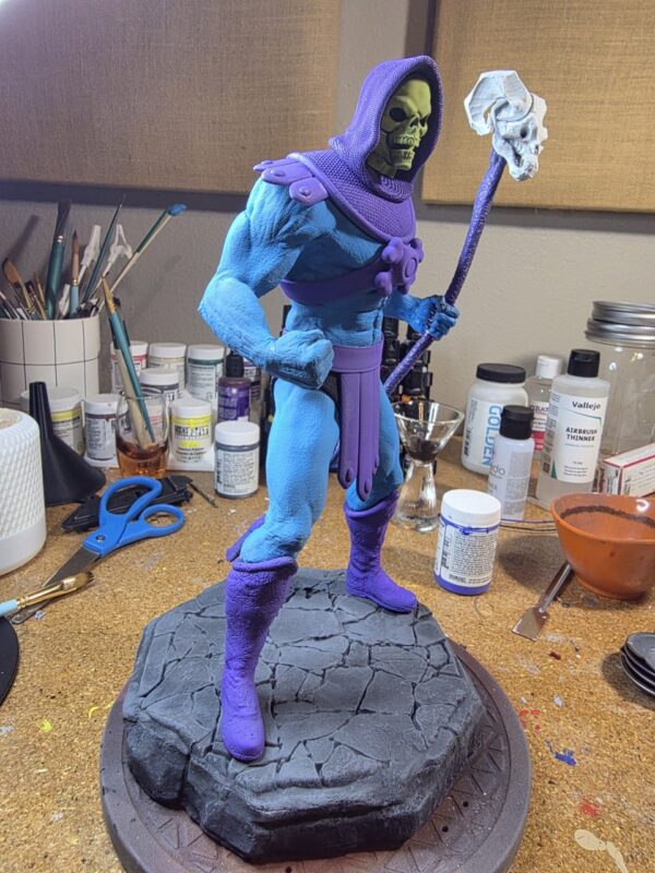 Hand-Painted Skeletor-Inspired Fan Art Statue - One-of-a-Kind Display Piece